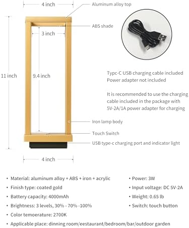 PUSU Cordless Waterproof Table Lamps Set of 2, Gold LED Outdoor Desk Lamp - Image 5