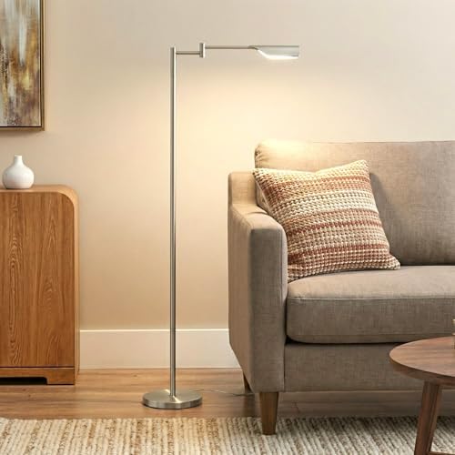 Brightech Leaf Pharmacy LED Reading Lamp, Dimmable Floor Lamp with Easy Adjustable Rotation Over Chair or Desk for Living Room, Work Light for Office, Modern Minimalist Home Decor - Platinum Silver by Brightech