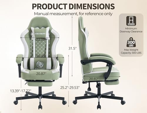 Office Desk Computer Gaming Chair for Adults, Ergonomic High Back Gamer Chair with Massage and Pocket Spring Cushion, Swivel Comfy Video Game Chairs with Footrest and Lumbar Support (Green White) - Image 3