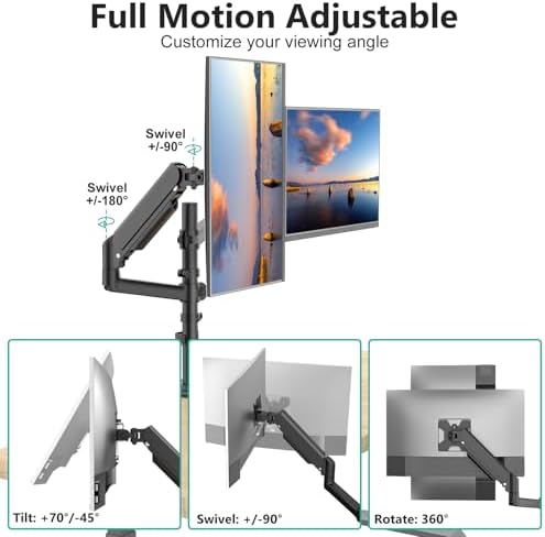 WALI Tall Dual Monitor Desk Mount for 13-33 inch Screens, 19.8 lbs per Arm - Image 2