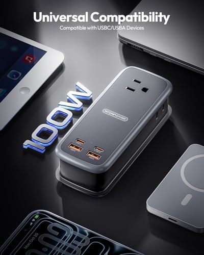 NTONPOWER 100W GAN Ultra Travel Power Strip, 7-in-1 USB C Charging Station with 3 Outlets 4 USB (2 Fast Charge)& 5FT Extension Cord, Compact Desktop Charger for MacBook, iPhone, Cruise, Office, Black - Image 5