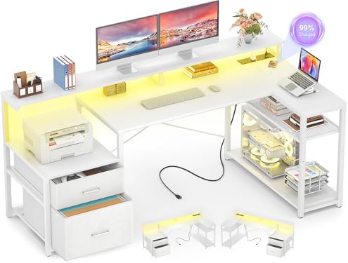 Aheaplus L Shaped Desk with File Drawer, Reversible L Shaped Gaming Desk by Aheaplus
