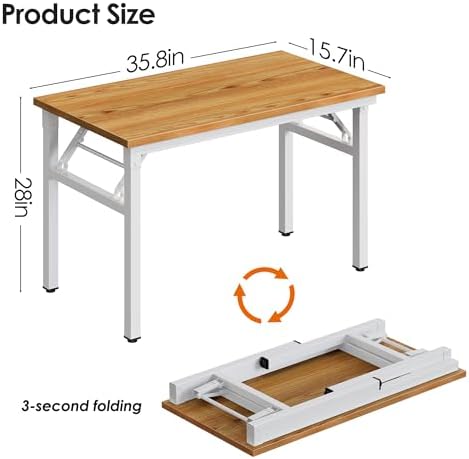 Need Office Computer Desk 35.8 Inch Sturdy Folding Laptop Table Teak - Image 3