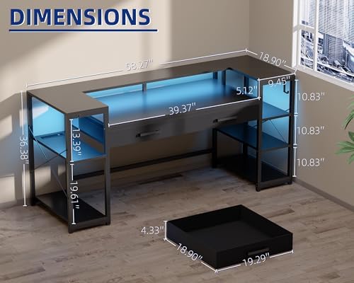 Pamray 58 Inch Gaming Computer Desk with Monitor Stand Drawers and Shelves - Image 2