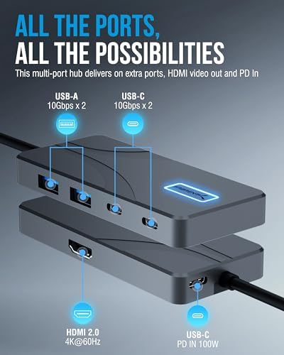 SABRENT 5-in-1 USB-C Hub, 10Gbps, 4K HDMI, 80W Laptop Charging (HB-TG5P) - Image 2