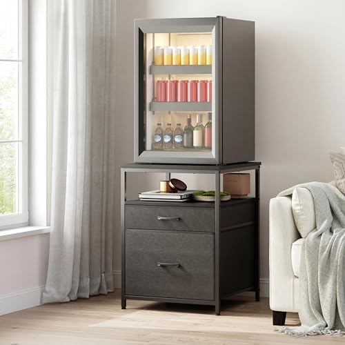 Herture Mini Fridge Stand with 3 Storage, Mini Fridge Cabinet, Beverage Fridge Table, Heavy Duty 21.3" L* 22.7" W Tabletop, for Dorm, Apartment,Office, Bedroom Black HB01BXB - Image 3