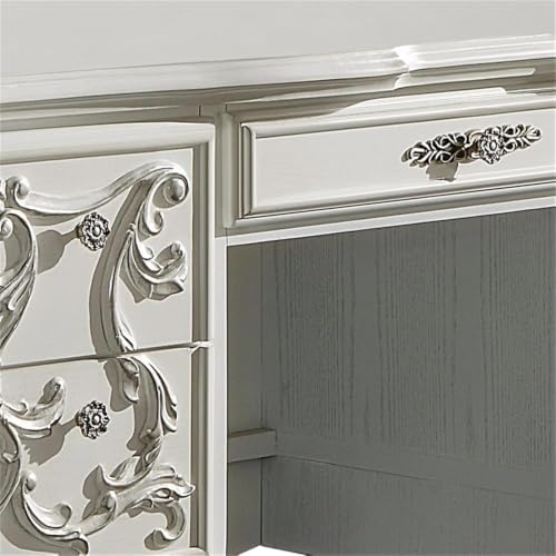 Pemberly Row 75" Wood Office Desk, Bone White Finish, Floral Carvings, Hand-Brushed Silver Accents, 5 Felt-Lined Drawers, Sturdy Claw Feet, Traditional Executive Style, Home Office Workspace - Image 6