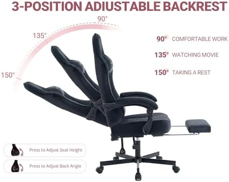 Mistpeople Gaming Chair, Ergonomic High Back Computer Chair with Footrest, Lumbar Support & Pocket Spring Cushion, Comfortable Swivel Home Office Desk Chair for Adults - Image 6