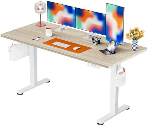 ErGear Height Adjustable Electric Standing Desk, 63 x 28 Inches Sit Stand up Desk, Memory Computer Home Office Desk, Natural by ErGear