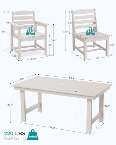 SERWALL HDPE Outdoor Dining Furniture, Outdoor Dining Set for 10, White - Image 5