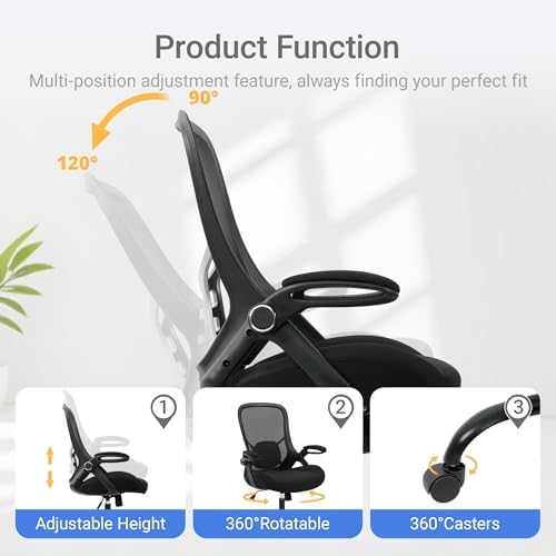 HYLONE 400lbs Heavy Duty Office Chair, 5" Thickened Seat Ergonomic Desk Chair with Adjustable Armrests, Home Office Computer Chairs for Long Hours Mesh Executive Chair(Black) - Image 7