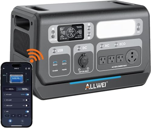 ALLWEI Power Station 2400W (Peak 4800W), 2048Wh LiFePO4 Solar Generator by ALLWEI