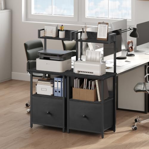 MAHANCRIS Printer Table with Storage, Home Printer Stand with File Cabinet, Fits A4/Letter Size Files, Printer Cabinet with Large Tabletop, Display Shelf, for Home Office, Black PTBK3501 - Image 2