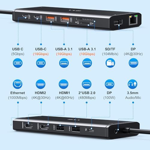 USB C Laptop Docking Station Dual Monitor 14 in 1 USB C Hub Multi Adapter - Image 2
