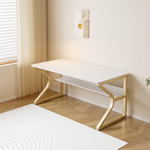 OSCHF 47.3-Inch Writing Desk with Storage Shelf, Gold - Image 6