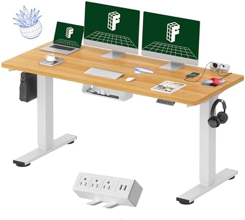 FLEXISPOT EN2 60"x24" Whole-Piece Standing Desk with Power Strip, Maple by Unknown