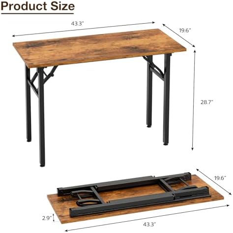 TEMI Small Computer Desk Folding Table - 43.3" Foldable Office Desk, No Assembly, Perfect for Small Spaces in Bedroom, Dorm, or Apartment, Portable Mini Desk or Study Table with Compact Design, Brown - Image 3