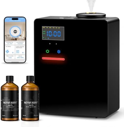 Waterless Essential Oil Diffuser with 2 x 100ML Oils, 5000 Sq.Ft Whole House Scent Machine, 200ml Cold Air Fragrance Diffuser with Bluetooth App Control for Home Hotel Office, Black by MagneticCharger