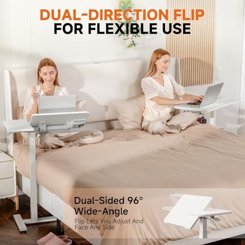 COMHOMA Tiltable Mobile Small Standing Desk, Pneumatic Adjustable Height Overbed Bedside Table with Wheels, Sit Stand Portable Rolling Laptop Desk Computer Workstations, White - Image 5