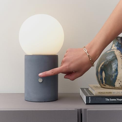 Brightech Kai LED Table Lamp - 11" Small Lamp with Unique Cement Base, Modern Desk Lamp, Nightstand Lamp with Ambient Lighting for Bedrooms, Living Room, Den - Modern Globe Lamp Shade by Brightech