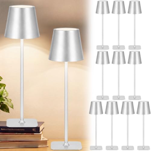 Retisee 12 Pack Cordless Table Lamp Portable LED Rechargeable Desk Lamp 3000mah Battery Operated 3 Color Stepless Dimming Waterproof Touch Control for Bedroom Restaurant (Silver,Square Base) by Retisee