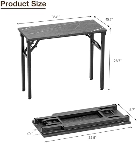 TEMI Small Computer Desk Folding Table - 35.8" Foldable Office Desk, No Assembly, Perfect for Small Spaces in Bedroom, or Apartment, Portable Mini Desk or Study Table Compact Design, Marble Greige - Image 3
