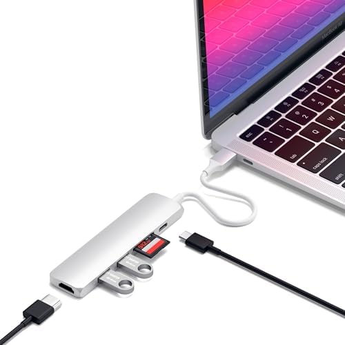 Satechi USB C Hub Slim Multiport Adapter V2 with 60W USB C PD, 4K HDMI (60Hz), Micro/SD Card Readers, USB 3.0, for MacBook Air/Pro M5/M4, iPad Air/Pro M5/M4, Mac mini, iMac - Silver by Satechi
