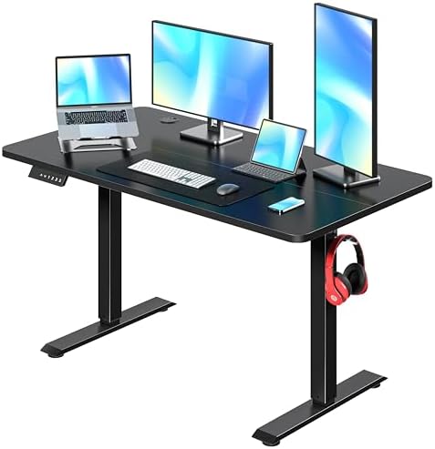 VECELO Electric Standing Desk Adjustable Height, 48 x 24 Inch Computer Desk with Headphone Hook, Memory Preset Gaming Desk, Dual-Motor, Easy Assemble for Home, Office, Black by VECELO