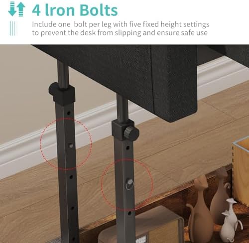 Small Portable Standing Rolling Desk - 32 Inch Adjustable Mobile Stand Up Teacher Desks with 2 Fabric Drawers on Wheels, Couch Sofa Side Laptop Table with Storage for Bedroom Home Office, Rustic Brown - Image 6