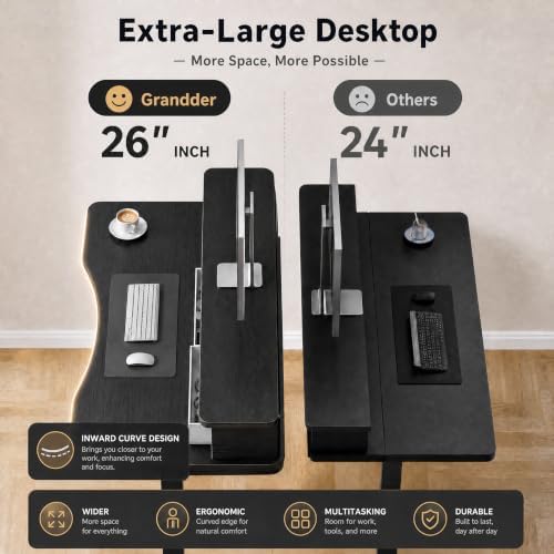 Grandder Electric Standing Desk with Two Drawers, Curved Sit to Stand Up Height Adjustable Desk with Storage Shelf for Home Office, 47 * 26 Inch, Study, Ergonomic Adjustable Computer Desk, Black - Image 5