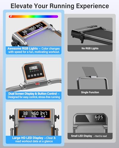 Walking Pad Treadmill with 15% Incline/Handle Bar/2 Screen Display, 3.5HP Foldable Walking Pad Treadmill, Portable Treadmills for Home with 4 Adjustable Incline, 350+lb Capacity, Smart App, RGB Light - Image 6