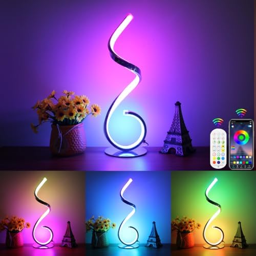 RGB Bedside Table Lamp, Dimmable Modern Lamp, Creative Spiral Colorful LED Table Lamp for Bedroom, Living Room, Office and Kid's Room by BESKETIE