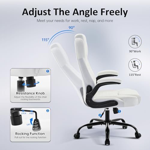 amseatec Big and Tall Office Chair, Flip-Up, Executive Desk Chair, White - Image 5