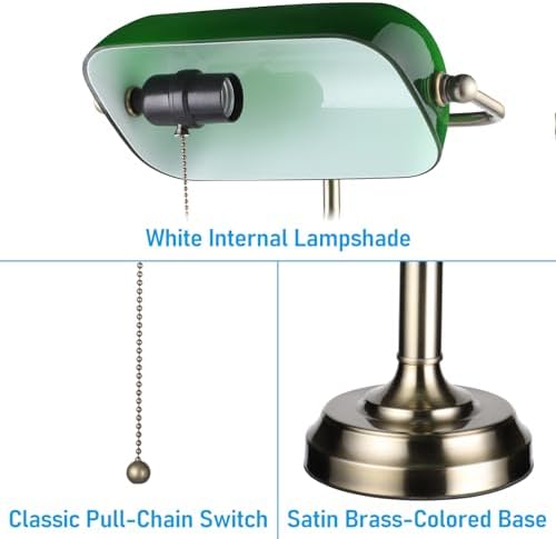 TORCHSTAR Green Glass Bankers Desk Lamp with Pull Chain, E26 Base - Image 3