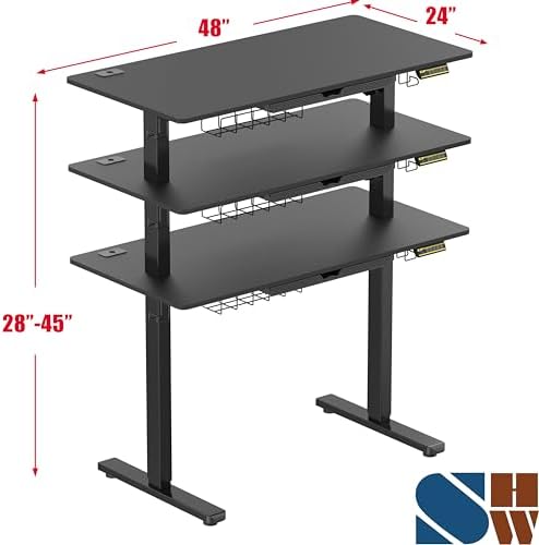 SHW 48-Inch Electric Height Adjustable Standing Desk w/Drawer, Black - Image 3