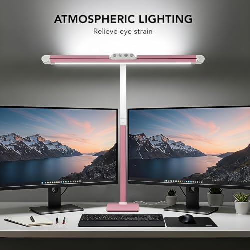 LED Desk Lamp for Home Office with Base, 28.2" Adjustable Gooseneck Swing Arm Bright Desk Light, Dimmable Architect Table Lamp for Desktop Computer Light, Reading, Study, Workbench（Pink） - Image 5
