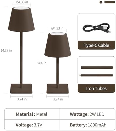 UME 3 Pack Cordless Table Lamp, Battery Operated Lamp - Portable Waterproof Rechargeable Table Lamp w/ 3 Color Temps & Stepless Dimming for Dinner, Desk, Cafe, Outdoor (Matte Brown) - Image 6