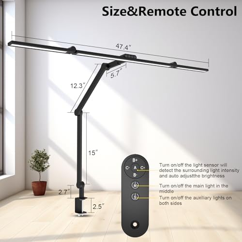 3000 Lumen Ultra Bright Architect Desk Lamp with Clamp, 36W Tall Overhead Led Desk Light for Home Office, 47Inch Long Dimmable Computer Monitor Light Bar with Remote for Table Desktop Drafting - Image 5