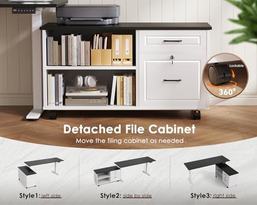OffiGo 55" L Shaped Electric Standing Desk with Cabinet Sets, Black/White - Image 5