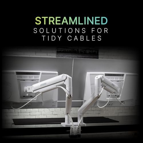 MSI MAG MT201DW - Premium Heavy Duty Dual Monitor Stand Arms, 17-45" Support, VESA Compatible, Adjustable Spring Assisted Mount, 44 lbs per Screen, Clamp & Grommet, Quick Release Plate - White - Image 6