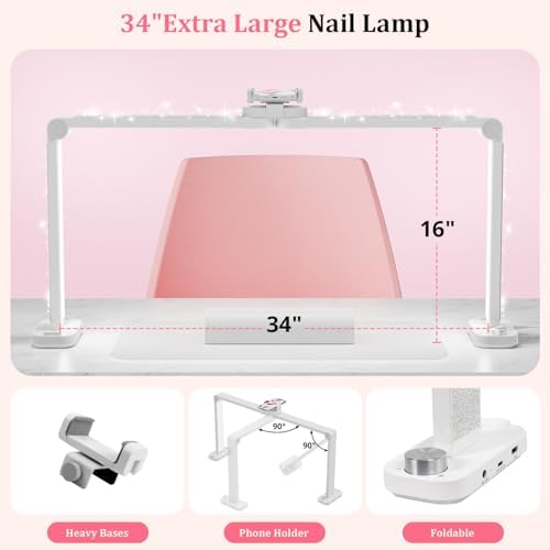 iVict Nail Desk Lamp, 34" Nails Tech Light with Phone Stand, 0-100% Adjustable Brightness, 3000K-6000K Color Temperature Led Desk lamp for Nail, Tattoos, Eyebrows, Beauty(Diamond, Large) - Image 4