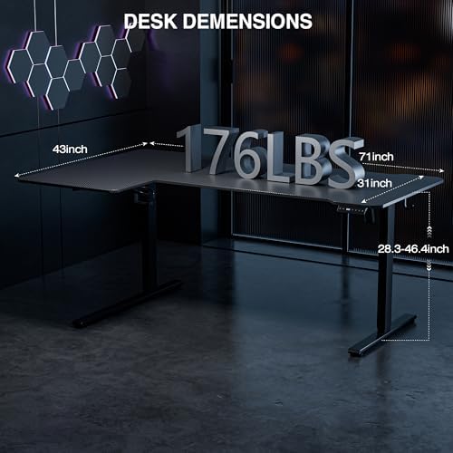 Acrolix L Shaped Electric Standing Desk,71x43.5 Reversible,Black Carbon - Image 3