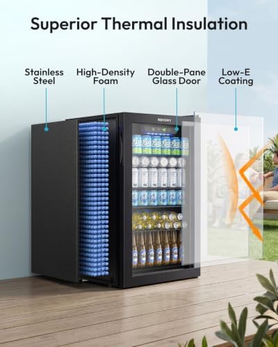 EUHOMY 128 Can Mini Fridge, Beverage Refrigerator with Glass Door, Black - Image 6
