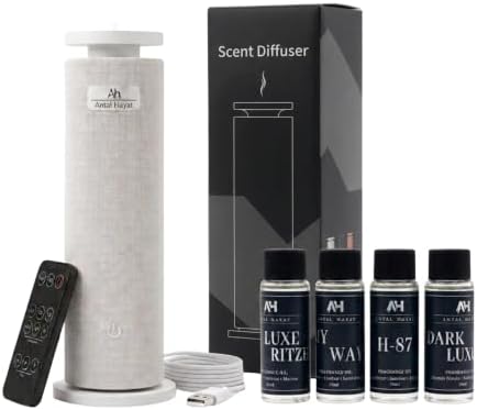 Waterless Scent Diffuser Starter Kit - Bluetooth App & Remote Control – Covers Up to 1000 Sq Ft - Suitable for Home & Hotel Series Diffuser, Includes 4 Scent Oils by ANTALHAYAT