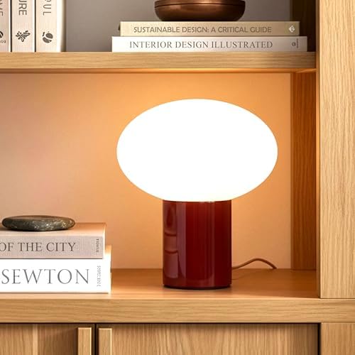 Brightech Ivy LED Table Lamp - Small 9” Bedside Reading Lamp, Modern USB Desk and Nightstand Light with Ambient Lighting for Bedroom, Living Room, Office - Frosted Glass Globe Lamp Shade, Red by Brightech