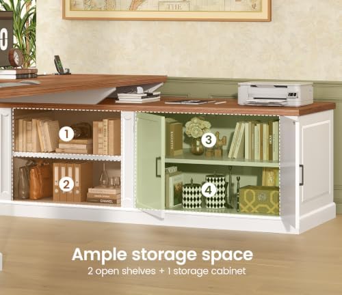 SEDETA Farmhouse L Shaped Desk with Drawers, 70.9" Home Office Desk with Storage Cabinet and Storage Shelves, L Shaped Computer Desk with Power Outlet，White+Brown - Image 6