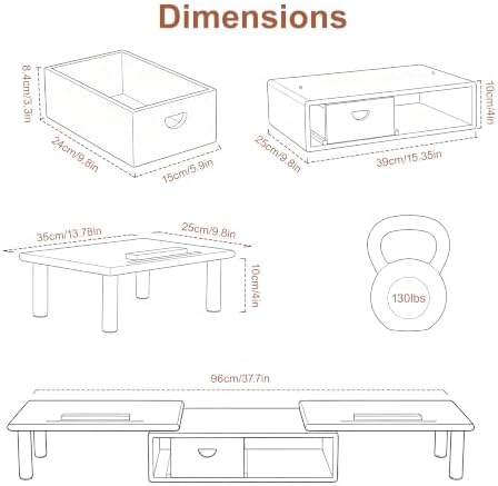 Dual Monitor Stand Riser with Drawer for Desk Laptop - Image 7