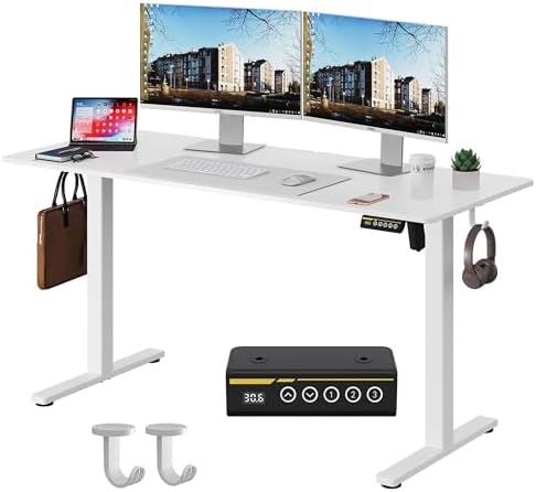 55 x 24 Inch Electric Standing Desk, 3 Memory Presets, White by GamorkLLC