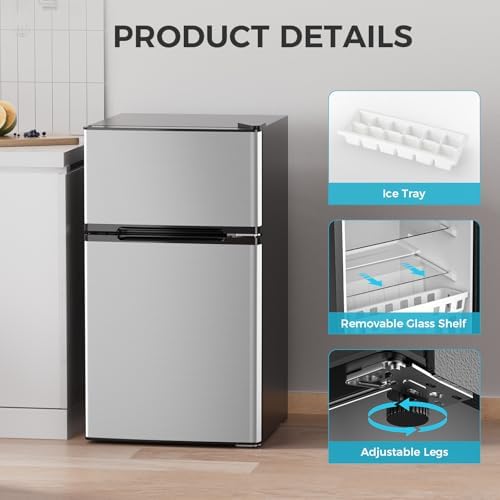COWSAR 3.2 Cu.Ft Fridge with Freezer, Double Door Compact Refrige for Bedroom, Adjustable Thermostat, Energy-efficient Low Noise Small Refrigerator For Dorm, Office, Bar, RV, Commercial,Silver - Image 7