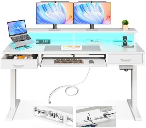 AODK 55 Inch Electric Standing Desk with Drawers & Keyboard Tray, White by AODK